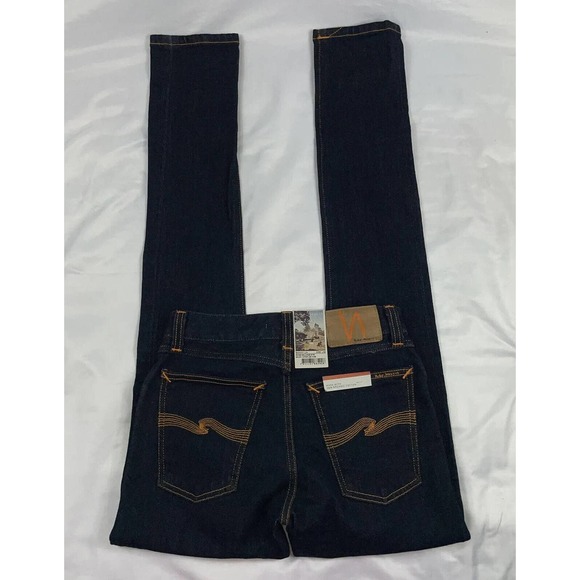 Nudie Skinny Lin Organic Dark Wash Selvedge Jeans Size 26x32 NWT - Picture 4 of 5